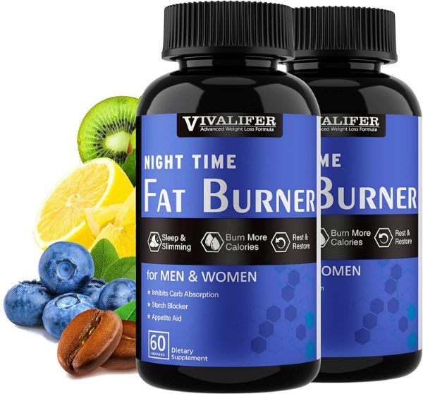 Night Time Fat Burner, Weight Loss Diet Pills for Men and Women, Appetite Suppressant, Detox & Cleanse Promote Metabolism, Inhibits Carb Absorption and Sleep Aid - 60 Capsules